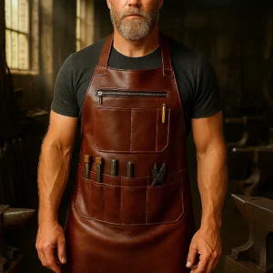 men in a forge wearing leather apron