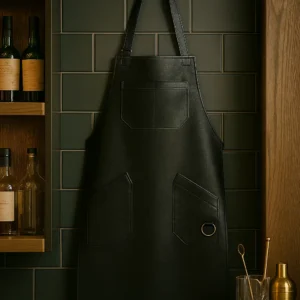 leather mixologist apron hanging in the bar