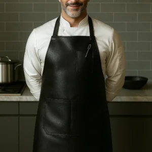 a cook wearing panforge leather apron