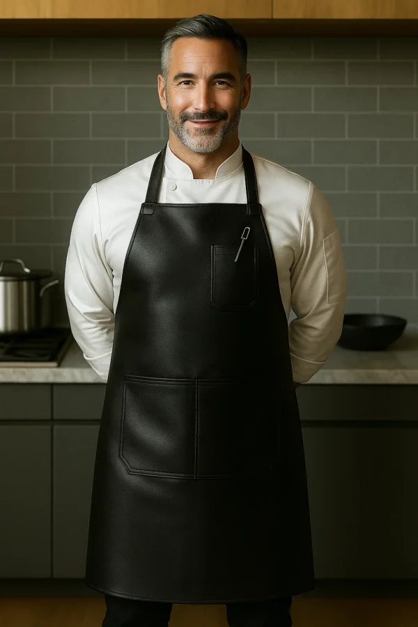 a cook wearing panforge leather apron