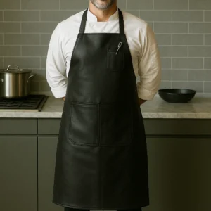 a chef wearing leather cooking apron