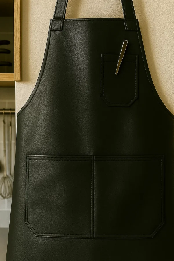 a closeup of the chef leather apron