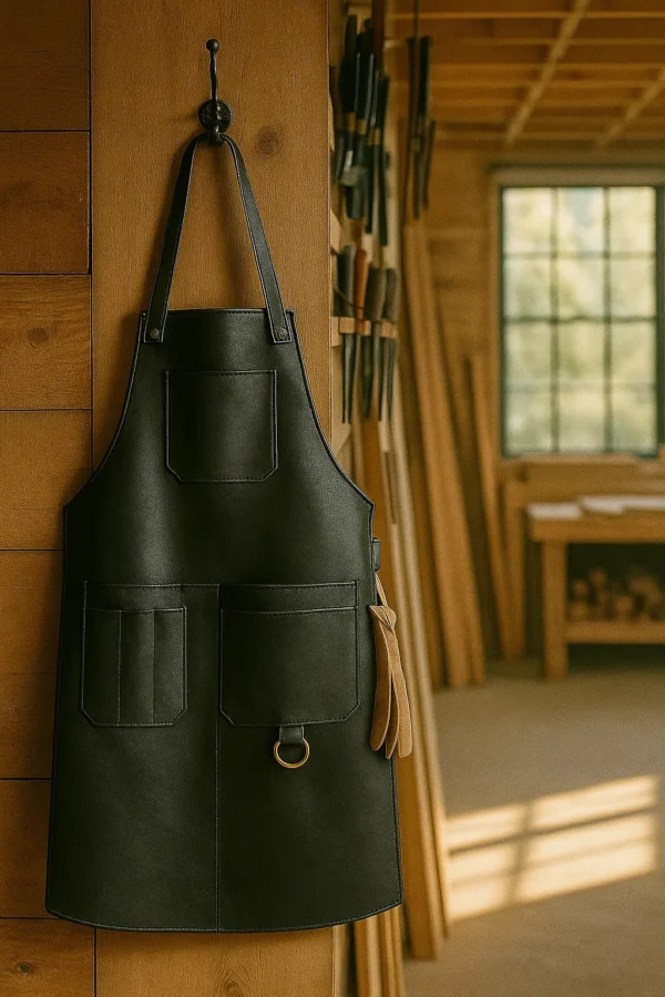 a carpenter leather apron hanging with nail