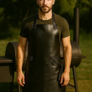a young men wearing bbq apron