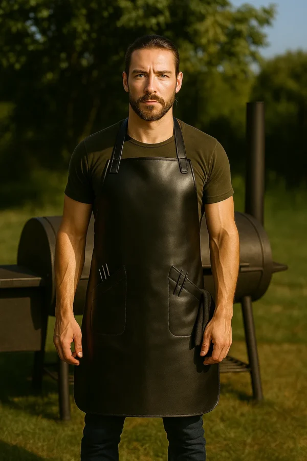 a young men wearing bbq apron