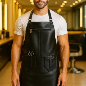 a barber wearing snipforge barber apron