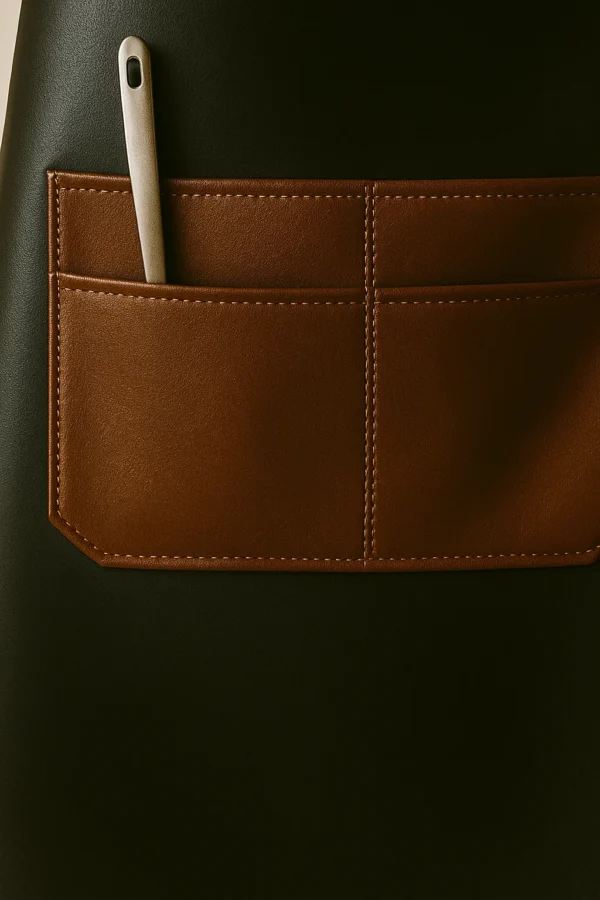 a close up of the dual tone leather apron