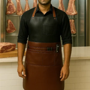 a gentlemen wearing meat apron