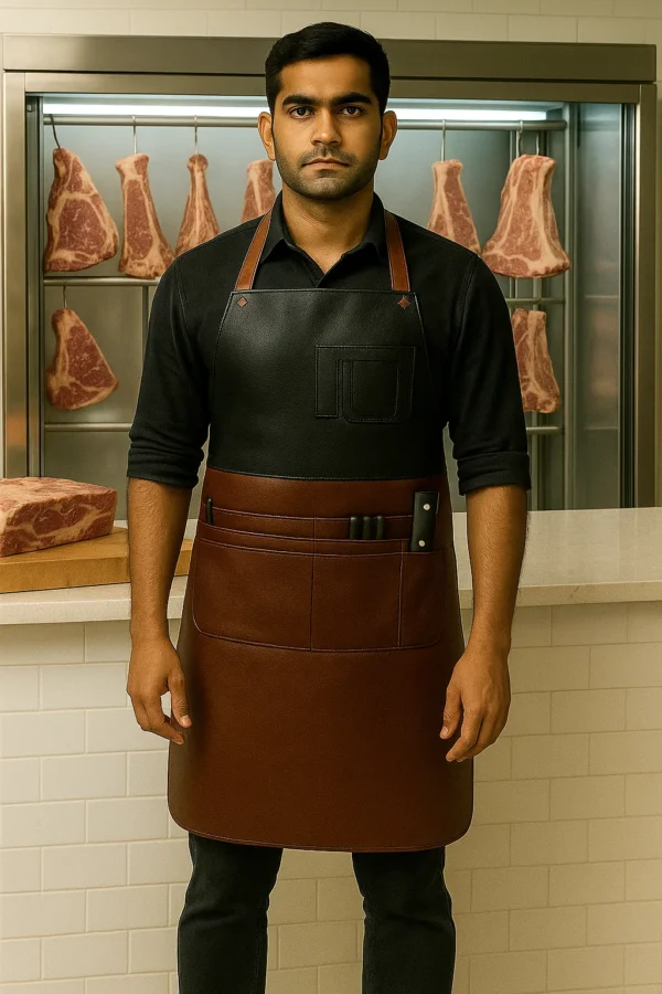 a gentlemen wearing meat apron