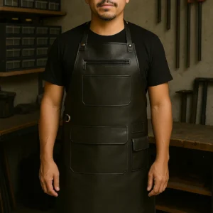 a woodworker wearing carpenter leather apron
