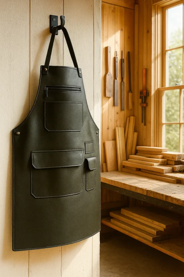 carpenter leather apron hung in a shop