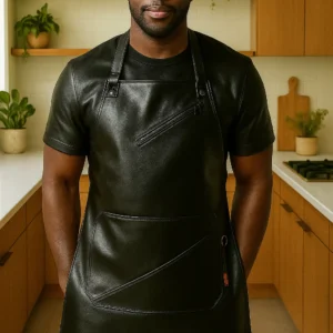 a men wearing leather chef apron