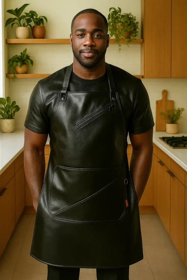 a men wearing leather chef apron