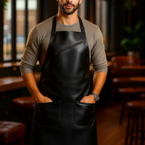 a Barber wearing leather utility apron