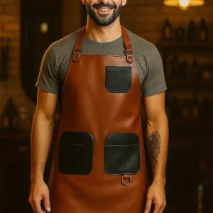 hair apron worn by a model