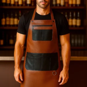 a bartender wearing dual-tone leather apron