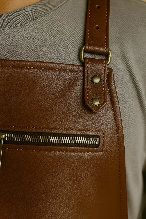a close up of the carpentry leather apron