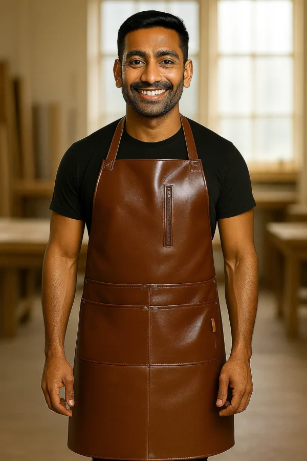 a carpenter wearing premium woodworker apron