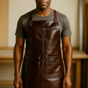a carpenter wearing leather apron
