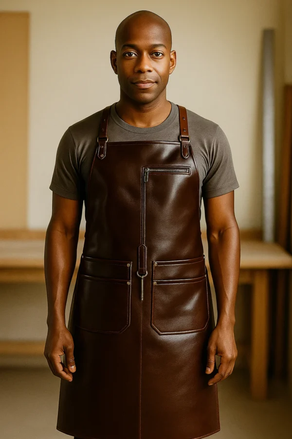 a carpenter wearing leather apron